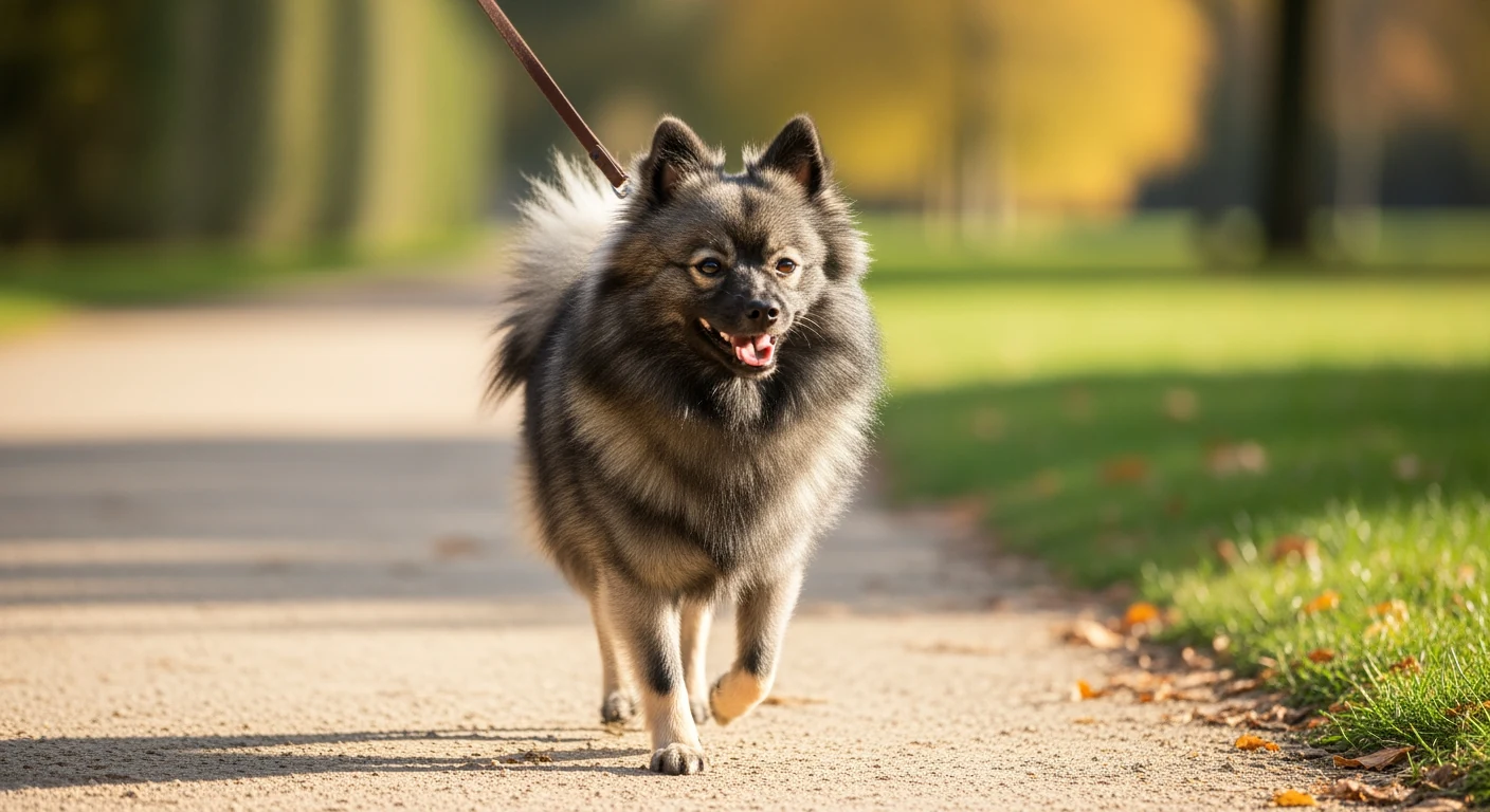 Spitz Nain en promenade dans un parc, alerte et joyeux